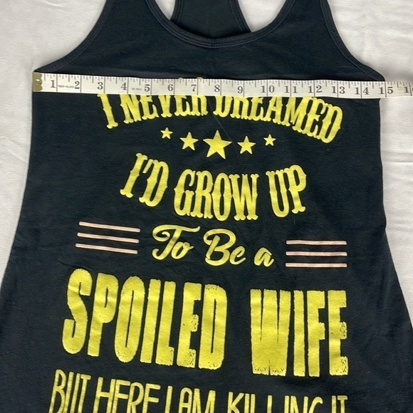 Black Racer Back Sleeveless Tank Top Bright Yellow Graphic - Picture 4 of 6